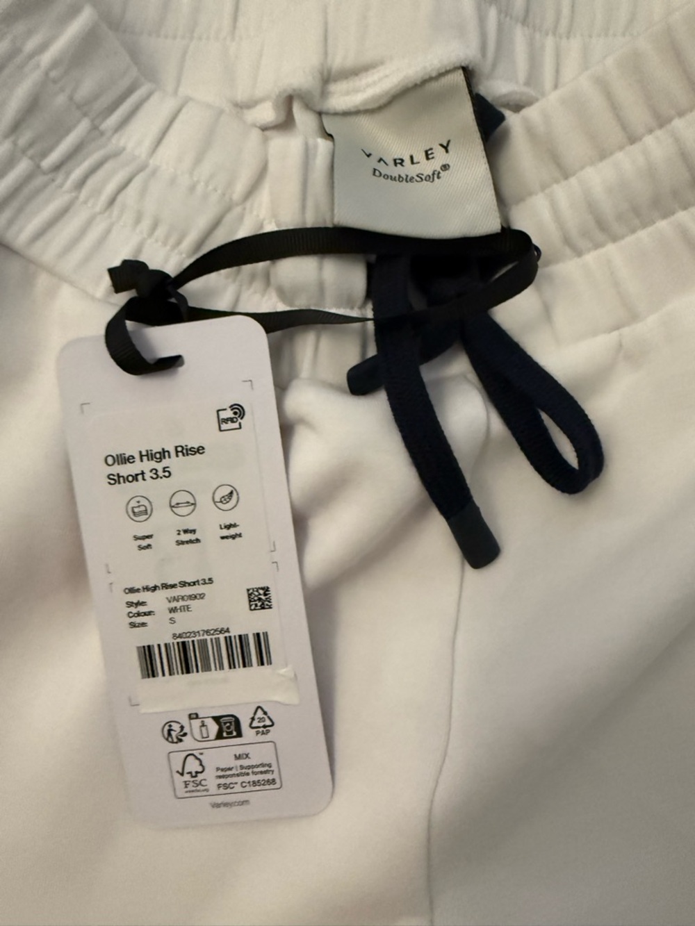 NWT Varley Ollie High-Rise Short 3.5'' Drawstring Athletic Shorts, white - Picture 5 of 6